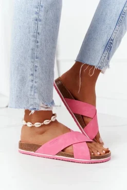 Best Big Star Shoes Skórzane Profilowane Klapki Big Star HH274597 Fuksja