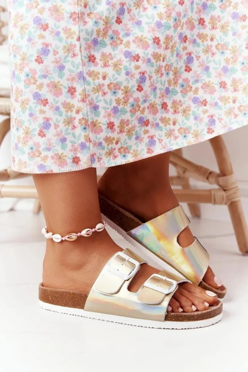 Best Big Star Shoes Skórzane Profilowane Klapki Big Star HH274896 Złote