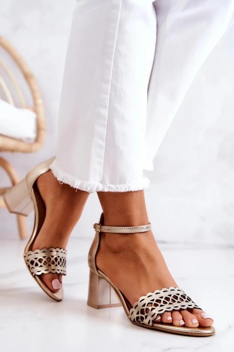 Sandały Ażurowe|Sandały Na Obcasie>Boto Skórzane Sandałki Ażurowe Lewski 2869/2 Złote