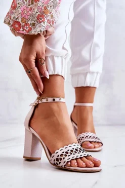 Sandały Ażurowe|Sandały Na Obcasie>Boto Skórzane Sandałki Ażurowe Lewski 2869 Perłowy Róż
