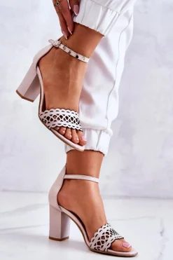 Sandały Ażurowe|Sandały Na Obcasie>Boto Skórzane Sandałki Ażurowe Lewski 2869 Perłowy Róż