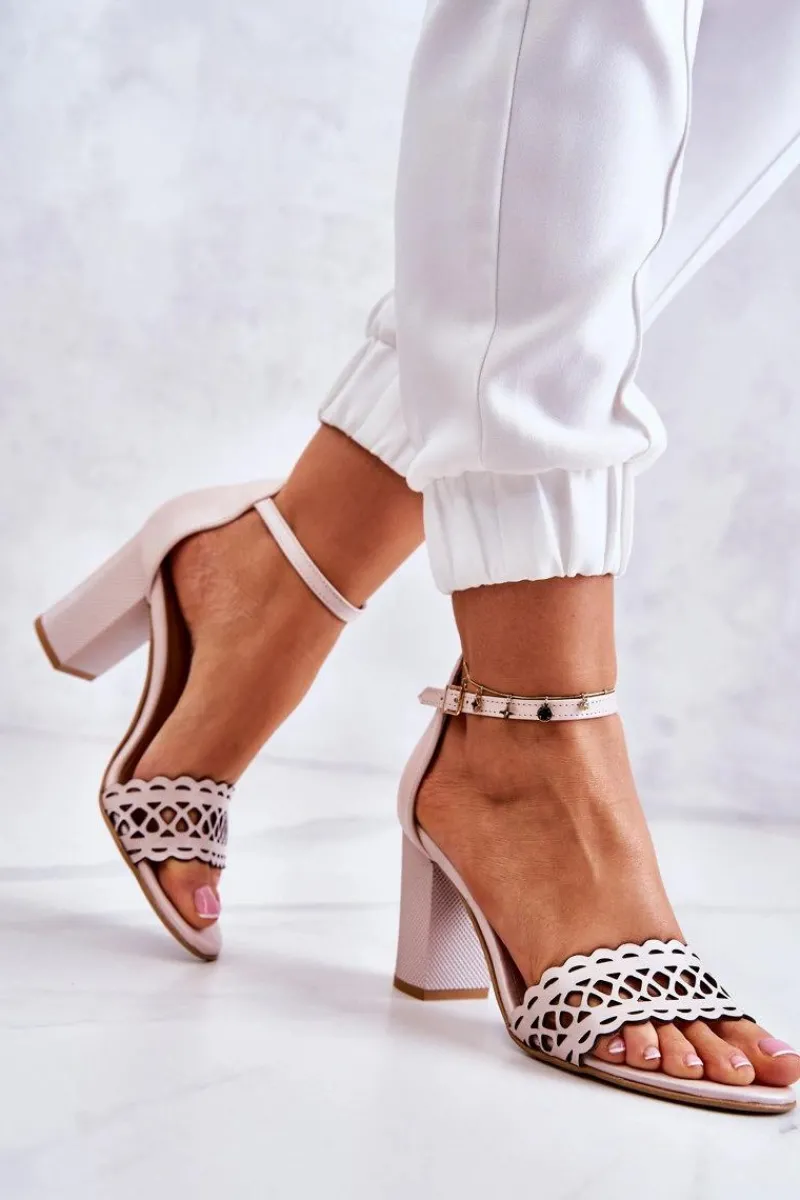 Sandały Ażurowe|Sandały Na Obcasie>Boto Skórzane Sandałki Ażurowe Lewski 2869 Perłowy Róż