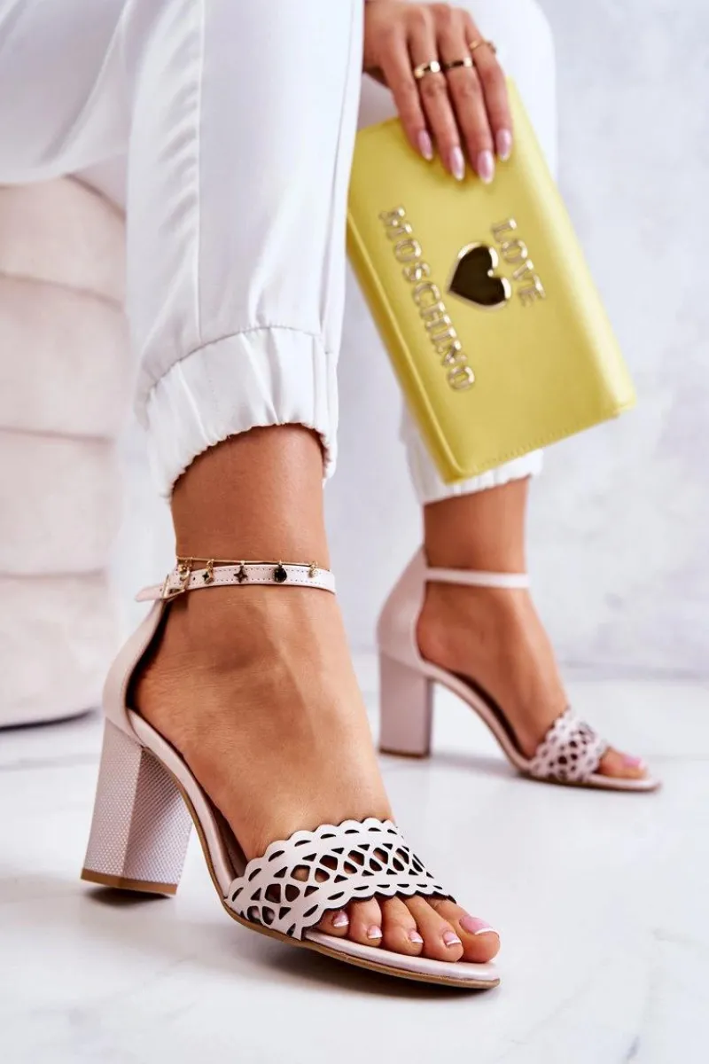 Sandały Ażurowe|Sandały Na Obcasie>Boto Skórzane Sandałki Ażurowe Lewski 2869 Perłowy Róż