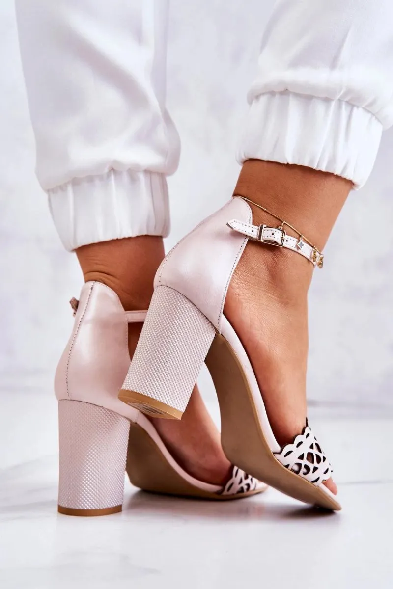 Sandały Ażurowe|Sandały Na Obcasie>Boto Skórzane Sandałki Ażurowe Lewski 2869 Perłowy Róż