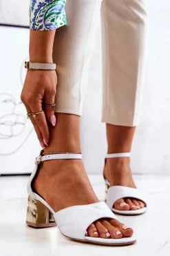 Best Skórzane Sandałki Na Słupku Lewski 3027 Białe Damskie Sandały Na Obcasie