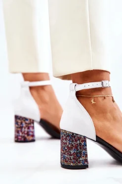 Hot Boto Skórzane Sandałki Na Słupku Czarno-Białe Lorene