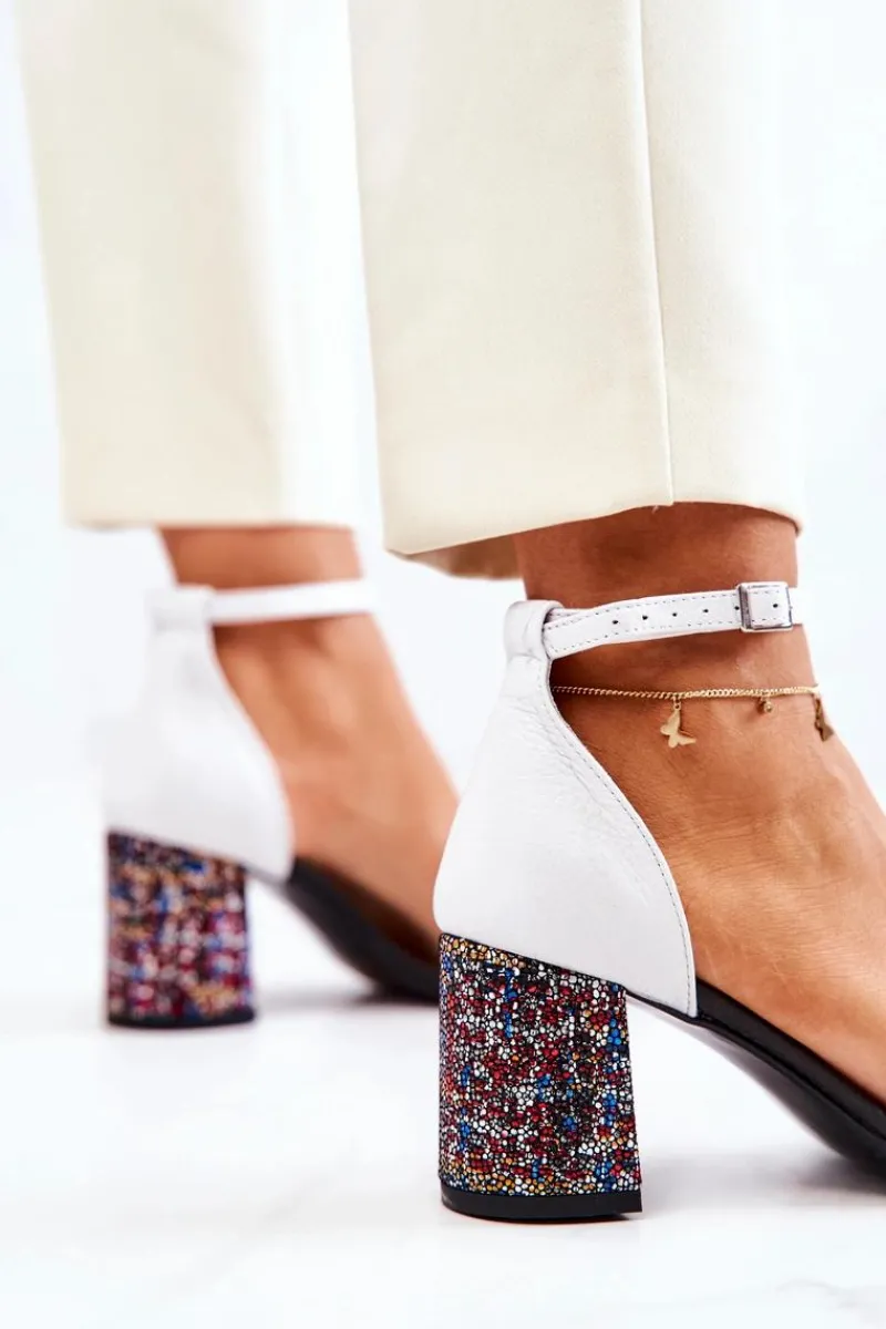 Hot Boto Skórzane Sandałki Na Słupku Czarno-Białe Lorene