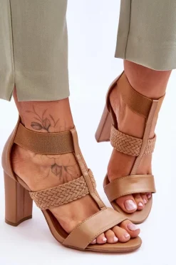 Best Boto Skórzane Sandały Botki Na Obcasie Camel Marren