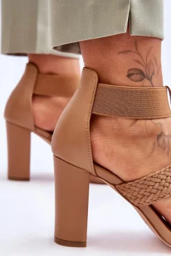 Best Boto Skórzane Sandały Botki Na Obcasie Camel Marren