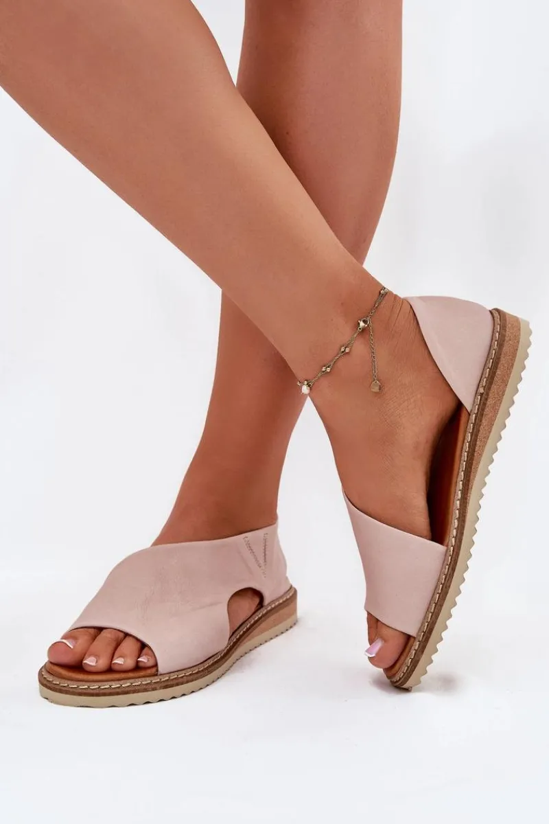 Sandały Płaskie>Artiker Skórzane Sandały Damskie 46C1018 Jasnoróżowe Różowy