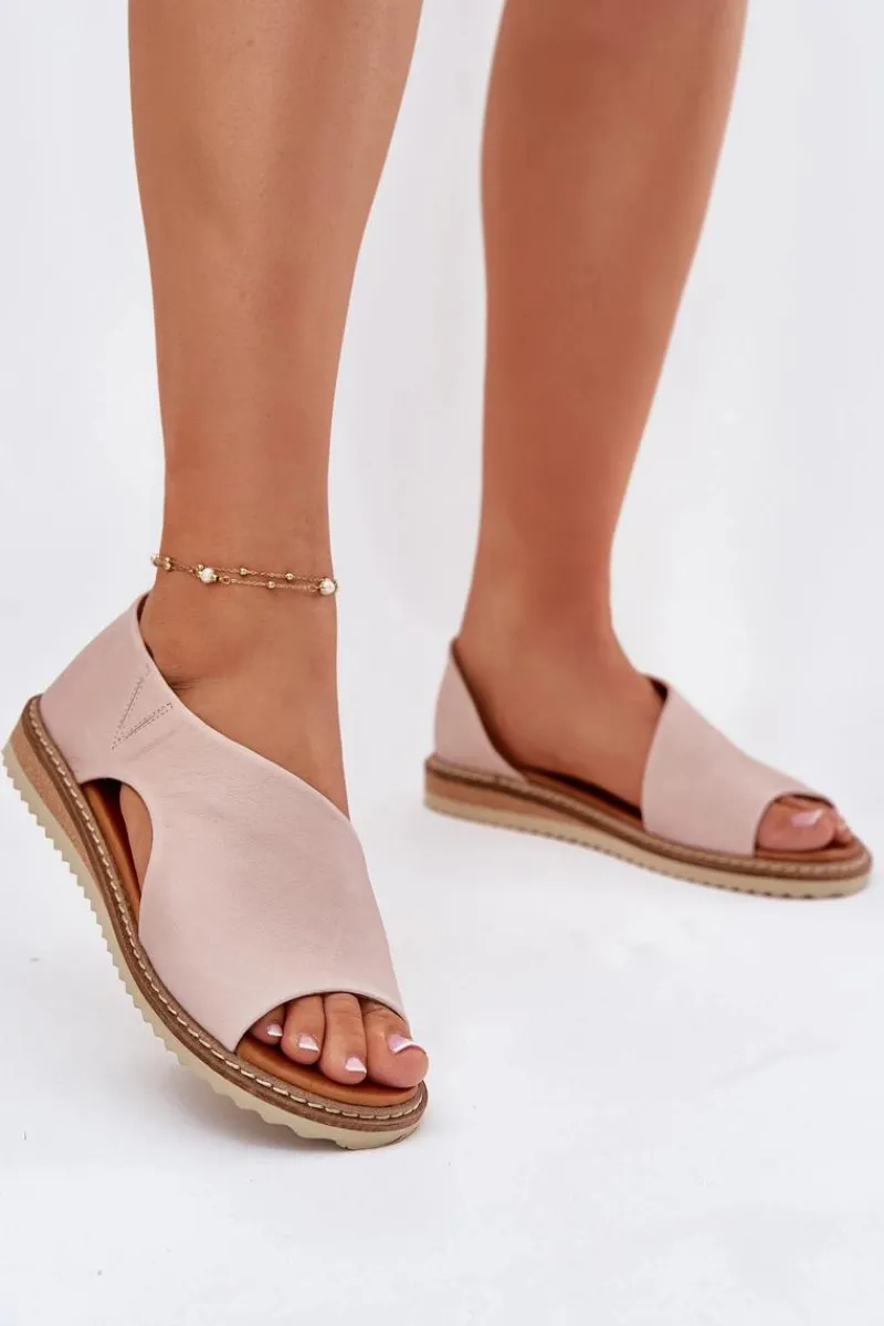 Sandały Płaskie>Artiker Skórzane Sandały Damskie 46C1018 Jasnoróżowe Różowy