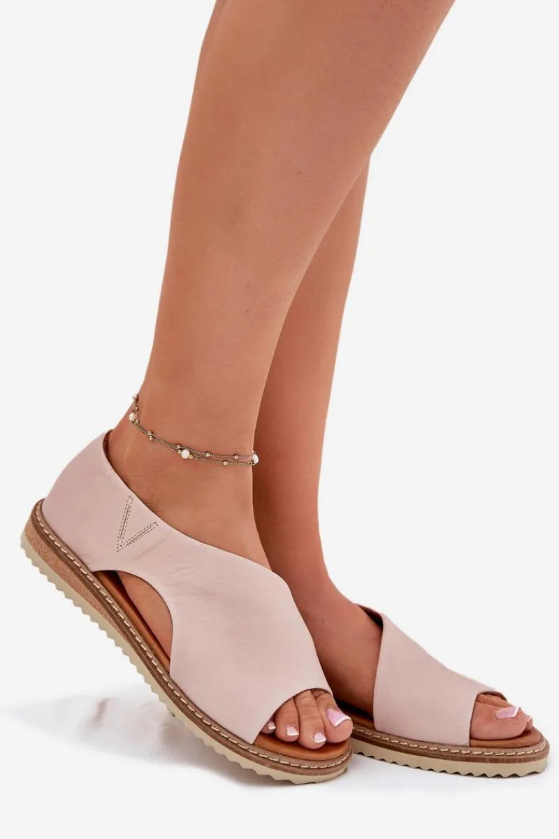 Sandały Płaskie>Artiker Skórzane Sandały Damskie 46C1018 Jasnoróżowe Różowy