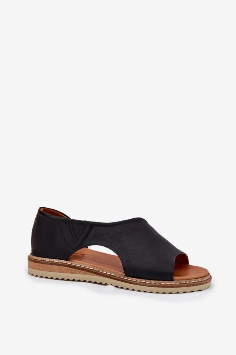 Best Skórzane Sandały Damskie 46C1016 Czarne Damskie Sandały Płaskie