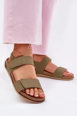 Sale INBLU Skórzane Sandały Damskie AA0001KU Zielone Zielony