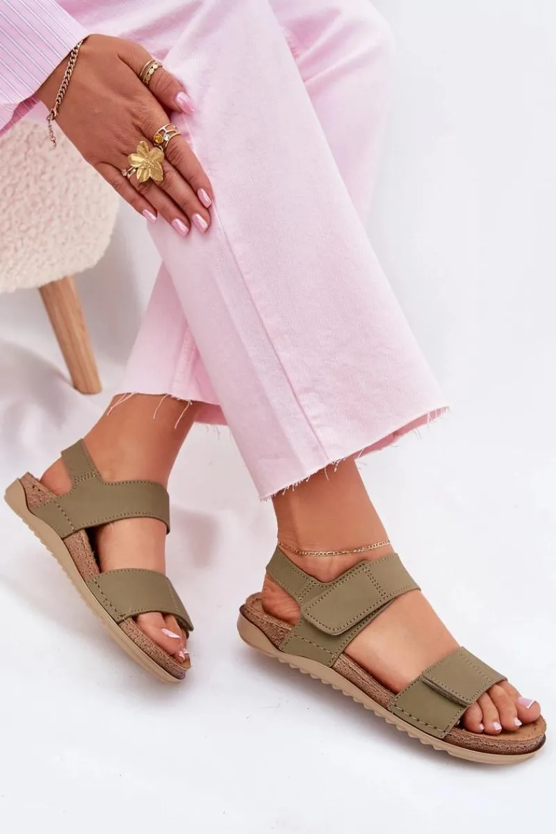 Sale INBLU Skórzane Sandały Damskie AA0001KU Zielone Zielony