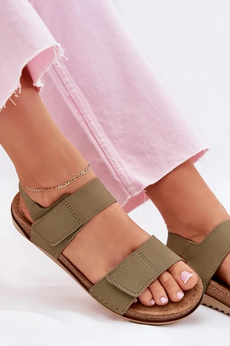 Sale INBLU Skórzane Sandały Damskie AA0001KU Zielone Zielony