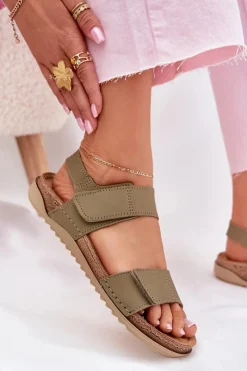 Sale INBLU Skórzane Sandały Damskie AA0001KU Zielone Zielony