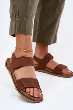 Sale INBLU Skórzane Sandały Damskie AA0001KU Camel