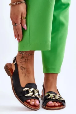 Discount Skórzane Sandały Damskie Lewski Shoes 3230 Groch Damskie Sandały Płaskie