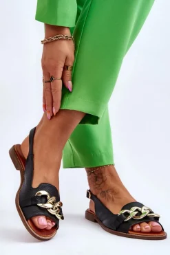 Discount Skórzane Sandały Damskie Lewski Shoes 3230 Groch Damskie Sandały Płaskie