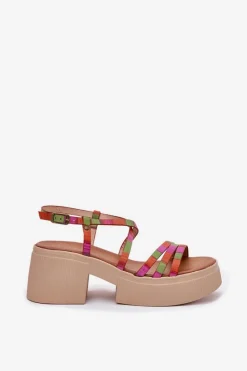 Online Skórzane Sandały Damskie 06990-39 Multikolor Damskie Sandały Na Obcasie