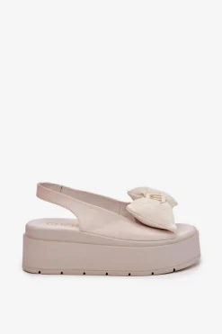 Sandały Na Koturnie|Sandały Płaskie></noscript>CheBello Skórzane Sandały Damskie Na Platformie Z Kokardą 4641 Beżowe