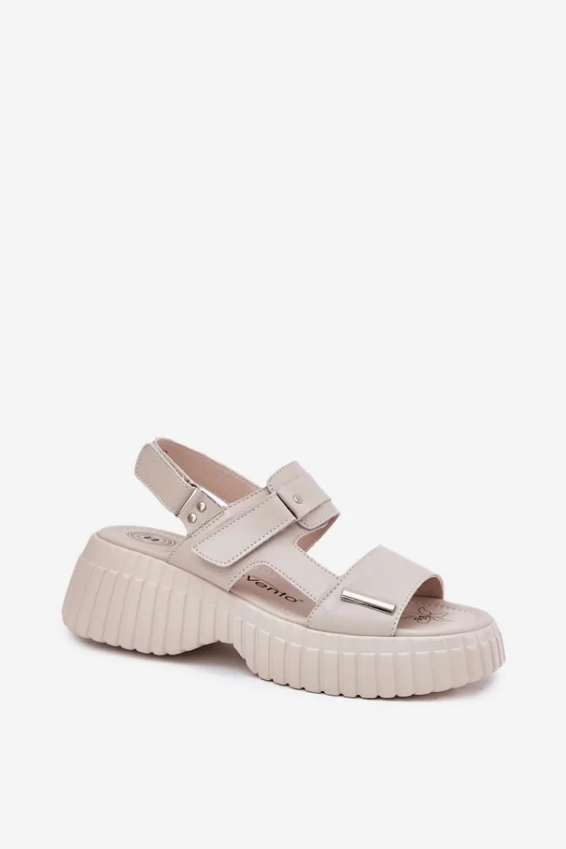 Sandały Płaskie>Evento Skórzane Sandały Damskie Na Platformie Beżowe Mertella