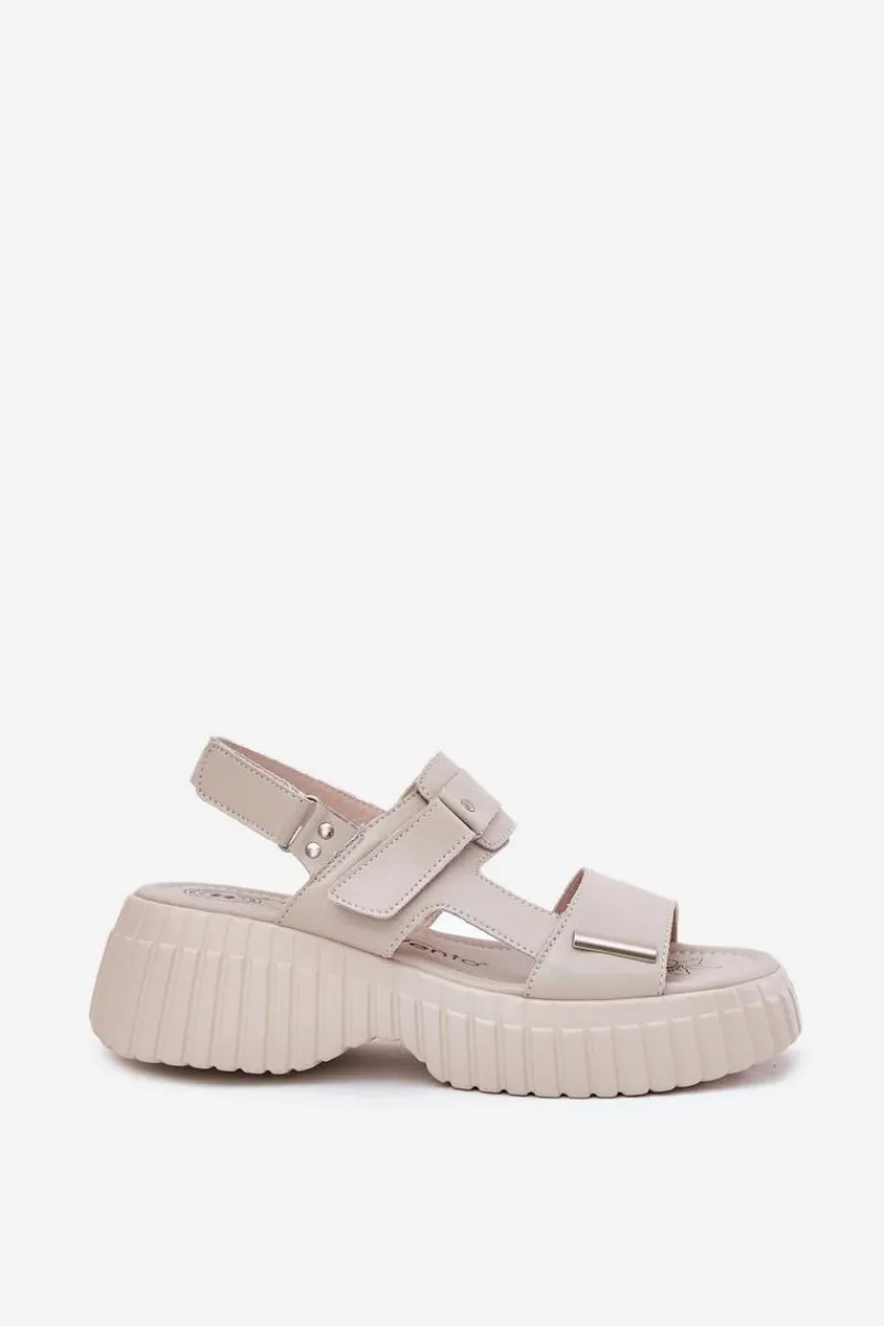 Sandały Płaskie>Evento Skórzane Sandały Damskie Na Platformie Beżowe Mertella