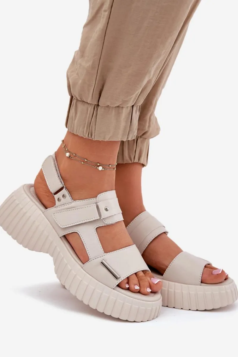 Sandały Płaskie>Evento Skórzane Sandały Damskie Na Platformie Beżowe Mertella