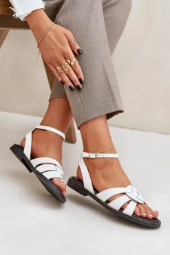 Best Boto Skórzane Sandały Damskie Na Płaskim Obcasie Zazoo 3688 Białe Biały