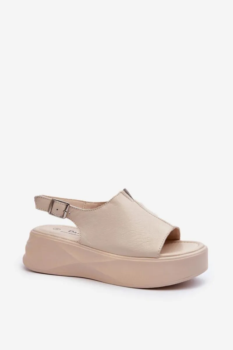 Clearance Damskie buty S.Barski Skórzane Sandały Damskie Na Platformie D&A SJ2301-2 Beżowe