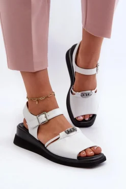 New Buty damskie Vinceza Skórzane Sandały Damskie Na Koturnie Vinceza 66624 Białe