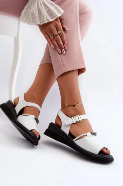 New Buty damskie Vinceza Skórzane Sandały Damskie Na Koturnie Vinceza 66624 Białe