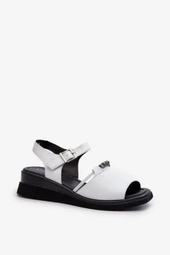 New Buty damskie Vinceza Skórzane Sandały Damskie Na Koturnie Vinceza 66624 Białe