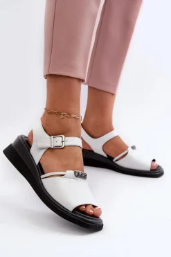 New Buty damskie Vinceza Skórzane Sandały Damskie Na Koturnie Vinceza 66624 Białe