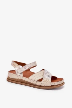 Sandały Płaskie></noscript>Maciejka Skórzane Sandały Damskie Na Platformie L7064-37 Ecru Beżowy
