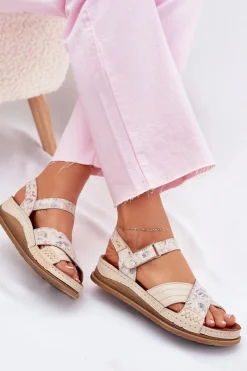 Sandały Płaskie></noscript>Maciejka Skórzane Sandały Damskie Na Platformie L7064-37 Ecru Beżowy