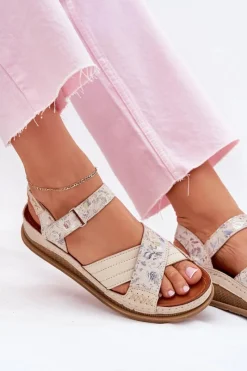 Sandały Płaskie></noscript>Maciejka Skórzane Sandały Damskie Na Platformie L7064-37 Ecru Beżowy