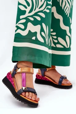 Sandały Na Koturnie>Damskie buty S.Barski Skórzane Sandały Damskie Na Koturnie D&A CR51-135 Multikolor