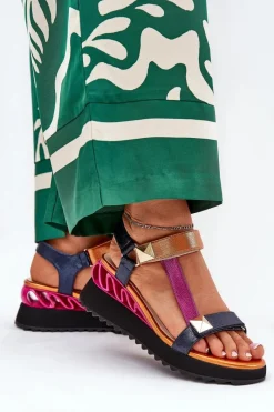 Sandały Na Koturnie>Damskie buty S.Barski Skórzane Sandały Damskie Na Koturnie D&A CR51-135 Multikolor