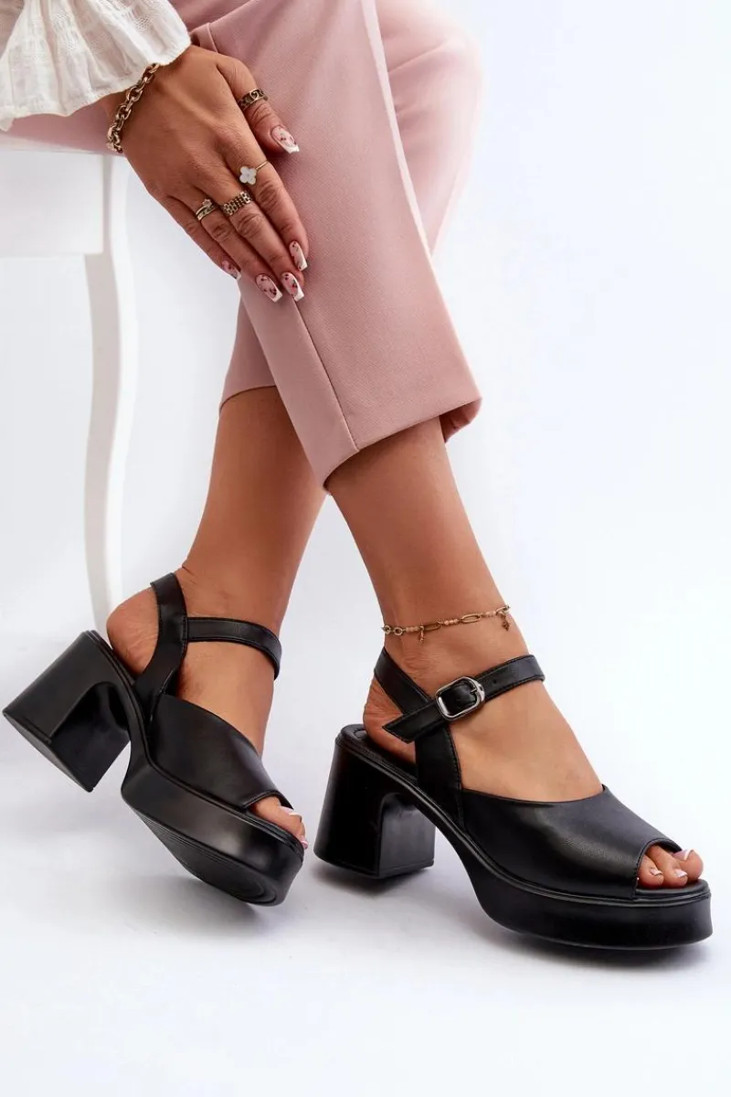 Hot Buty damskie Vinceza Skórzane Sandały Damskie Na Obcasie Vinceza 66627 Czarne Czarny