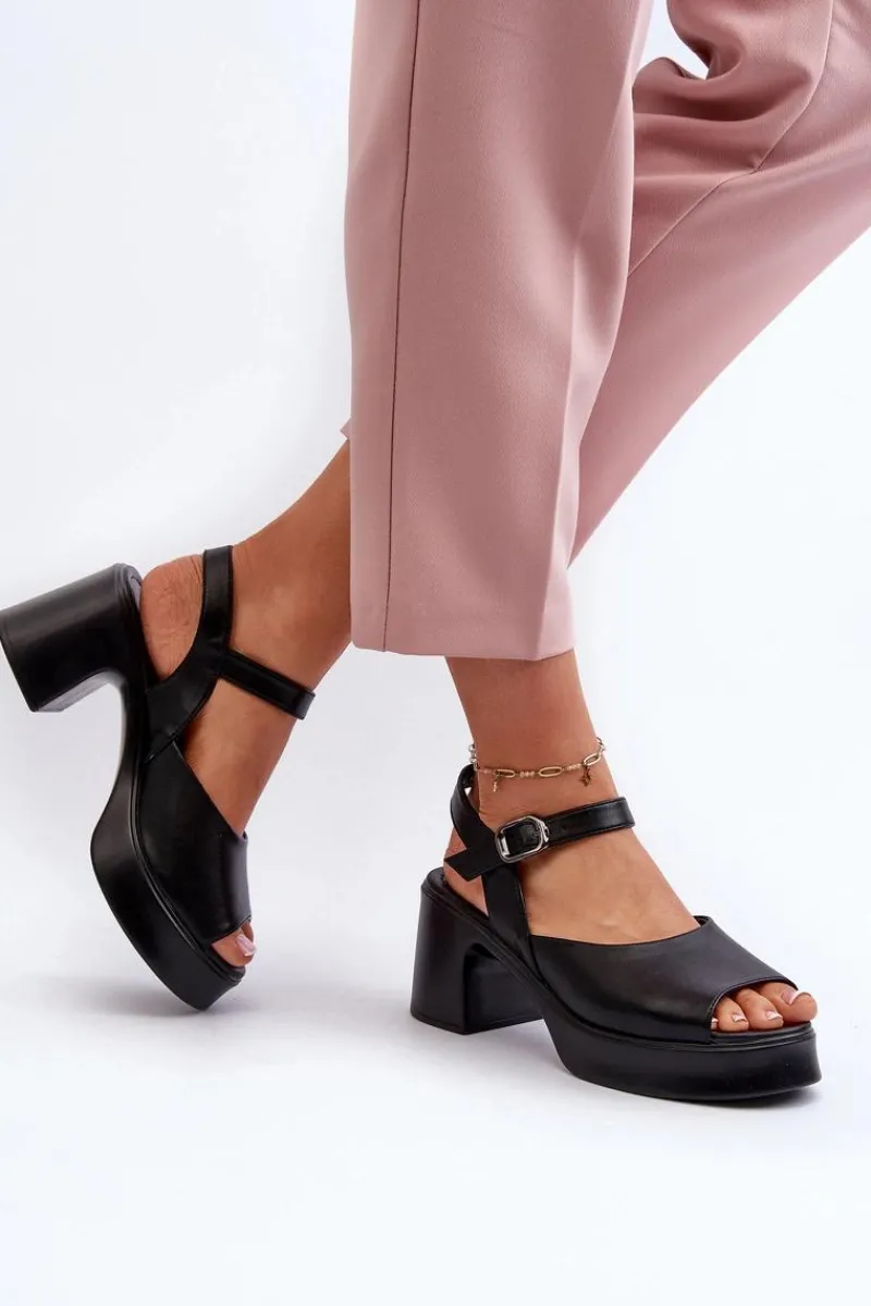 Hot Buty damskie Vinceza Skórzane Sandały Damskie Na Obcasie Vinceza 66627 Czarne Czarny