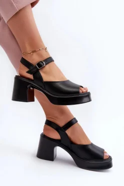 Hot Buty damskie Vinceza Skórzane Sandały Damskie Na Obcasie Vinceza 66627 Czarne Czarny