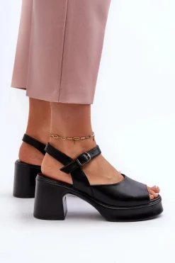 Hot Buty damskie Vinceza Skórzane Sandały Damskie Na Obcasie Vinceza 66627 Czarne Czarny