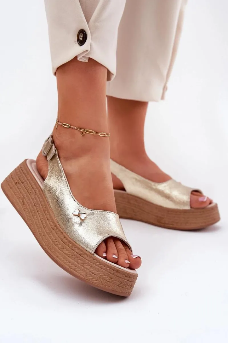 Sandały Na Koturnie>Buty damskie Vinceza Skórzane Sandały Damskie Na Koturnie Vinceza 41476 Złote