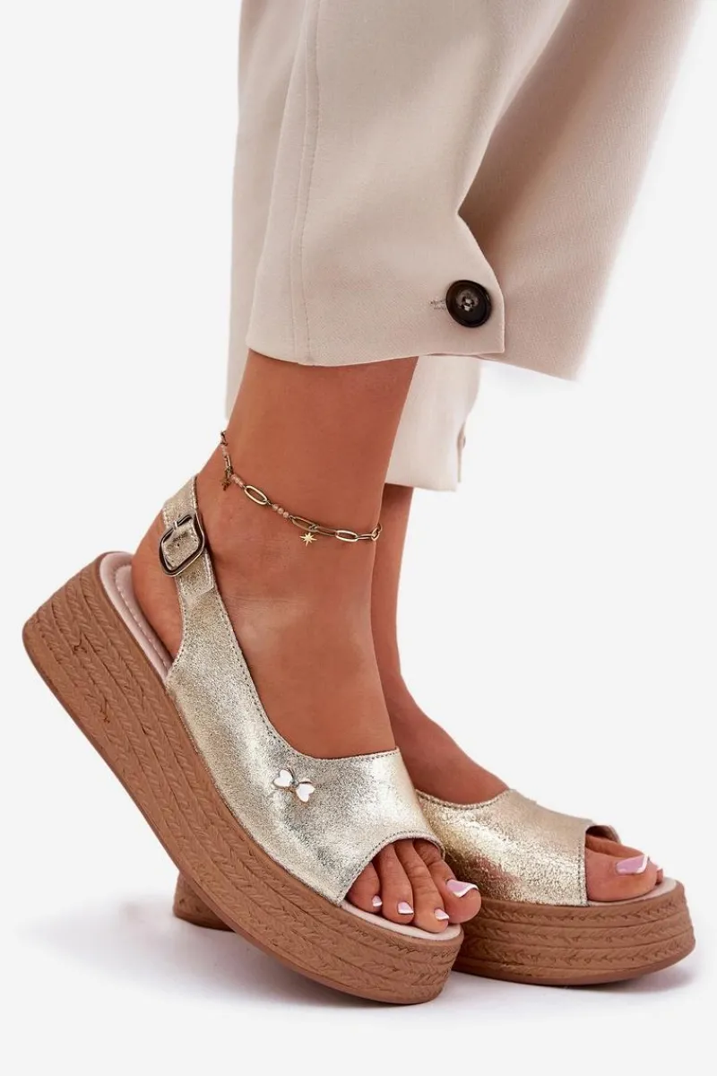 Sandały Na Koturnie>Buty damskie Vinceza Skórzane Sandały Damskie Na Koturnie Vinceza 41476 Złote