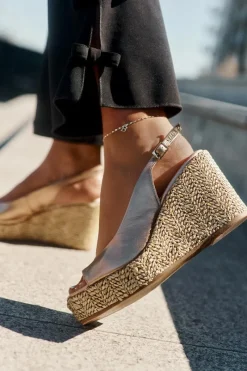 Hot Skórzane Sandały Damskie Na Koturnie Z Plecionką 2789 Złote Damskie Sandały Na Koturnie