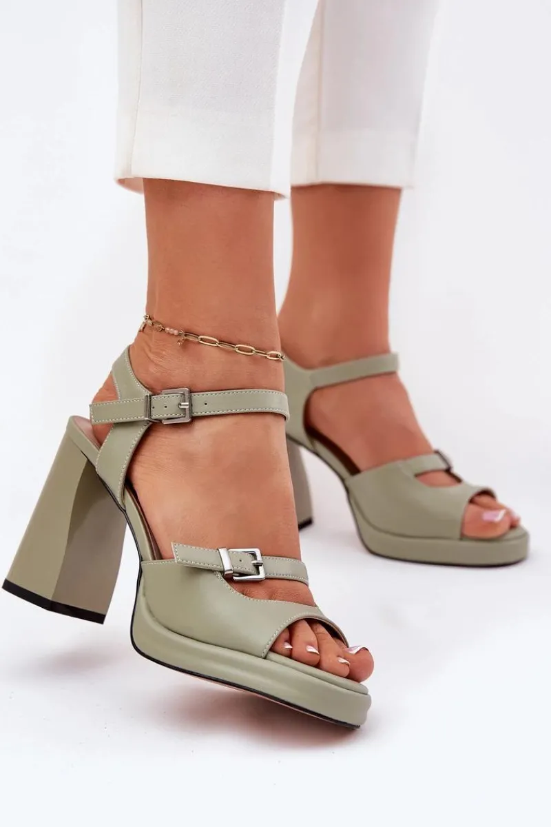 Sandały Na Słupku|Sandały Na Obcasie>Buty damskie Vinceza Skórzane Sandały Damskie Na Słupku Vinceza 77110 Zielone Zielony