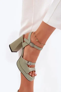 Sandały Na Słupku|Sandały Na Obcasie><noscript><img width=