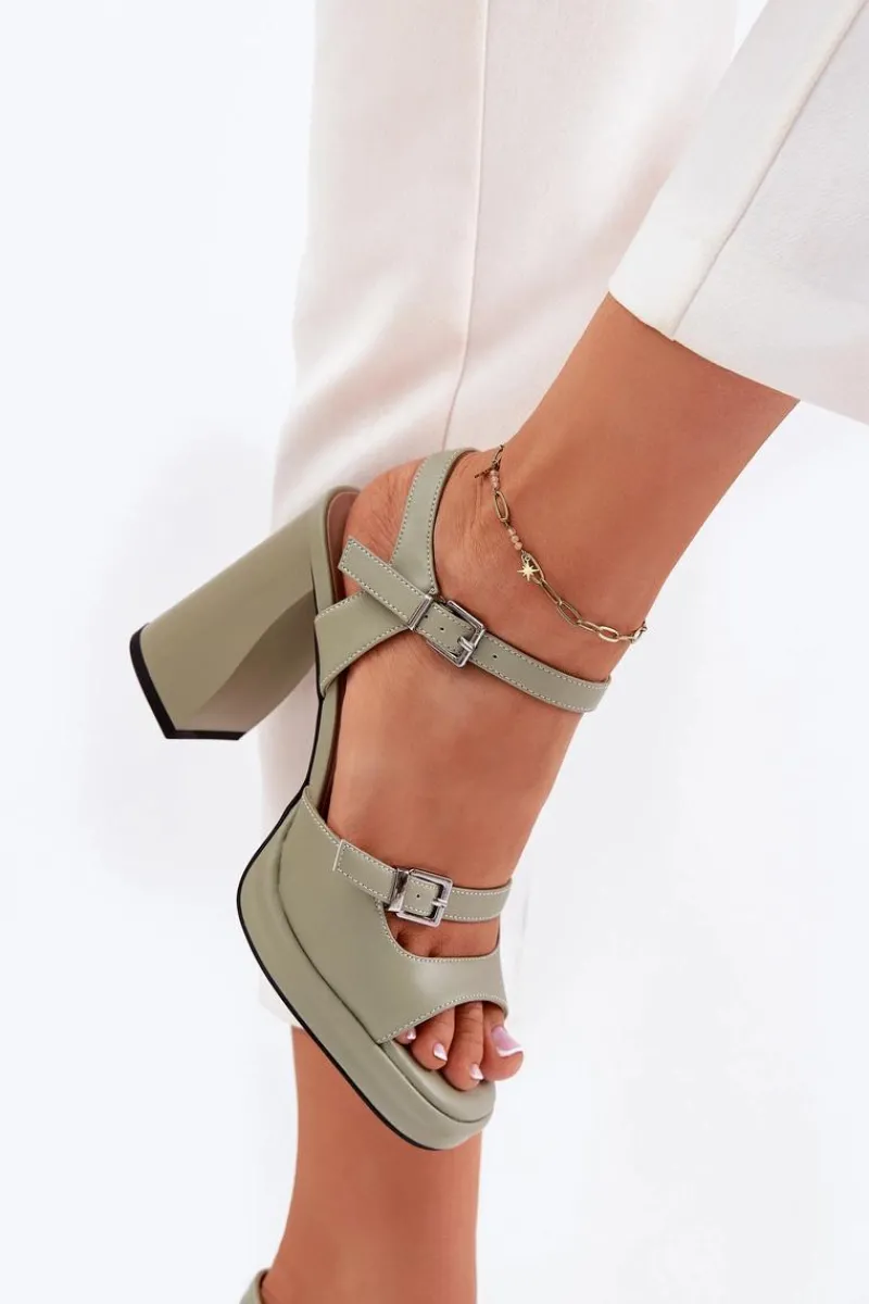 Sandały Na Słupku|Sandały Na Obcasie>Buty damskie Vinceza Skórzane Sandały Damskie Na Słupku Vinceza 77110 Zielone Zielony